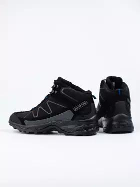 Wysokie sznurowane buty trekkingowe męskie DK czarno-niebieskie